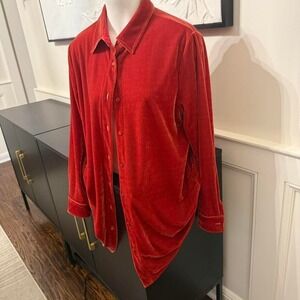 Soft‎ Surroundings burnt orange velvet button-up shirt